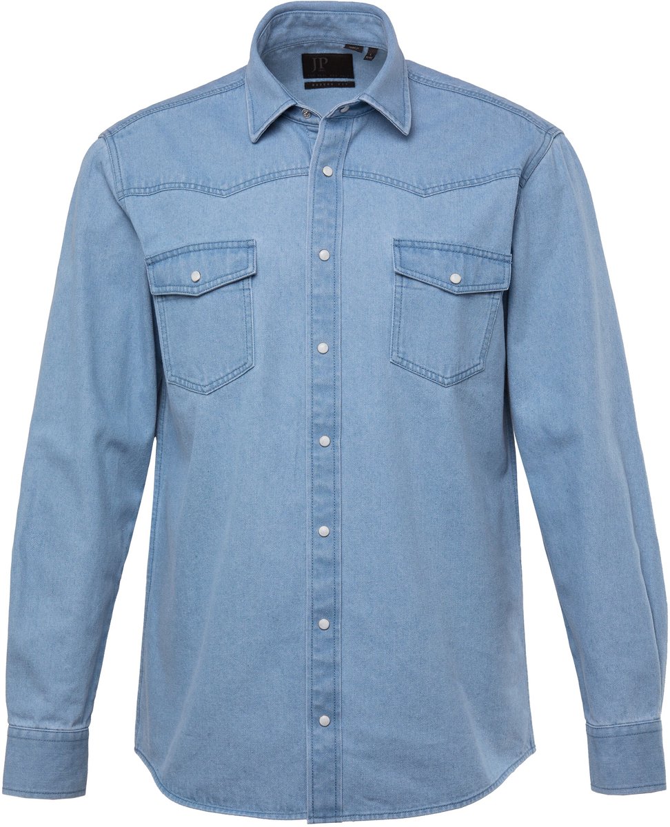 JP 1880 - Heren - Denim overhemd lange mouwen kentkraag Modern Fit - Licht blauw denim - Maat 7XL