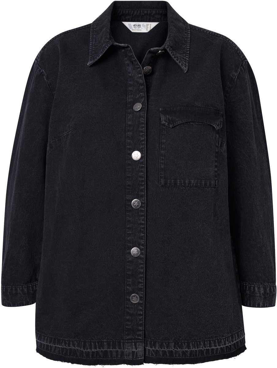 Angel of Style - Dames - Overhemdblouse A-lijn jeans gerafelde randen - Zwart - Maat 44