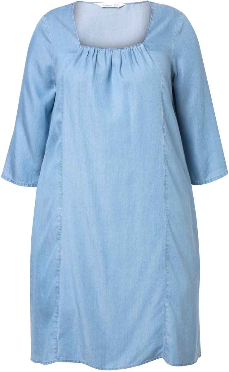 MIAMODA - Dames - Lyocell jurk A-lijn carréhals - Licht blauw denim - Maat 46