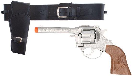 Revolver speelgoed de déguisement de cow-boy - argent - avec étui de ceinture - armes - adultes - convient pour 12 tours de bluff
