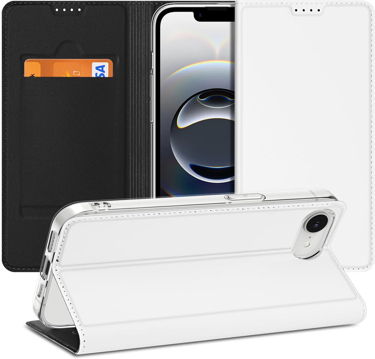 Stand Case Hoesje iPhone 16e/17e – Wit met Pashouder