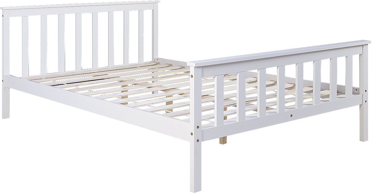 Homestyle4u Tweepersoonsbed - 140x200 cm - Houten bed - Bedframe - Wit