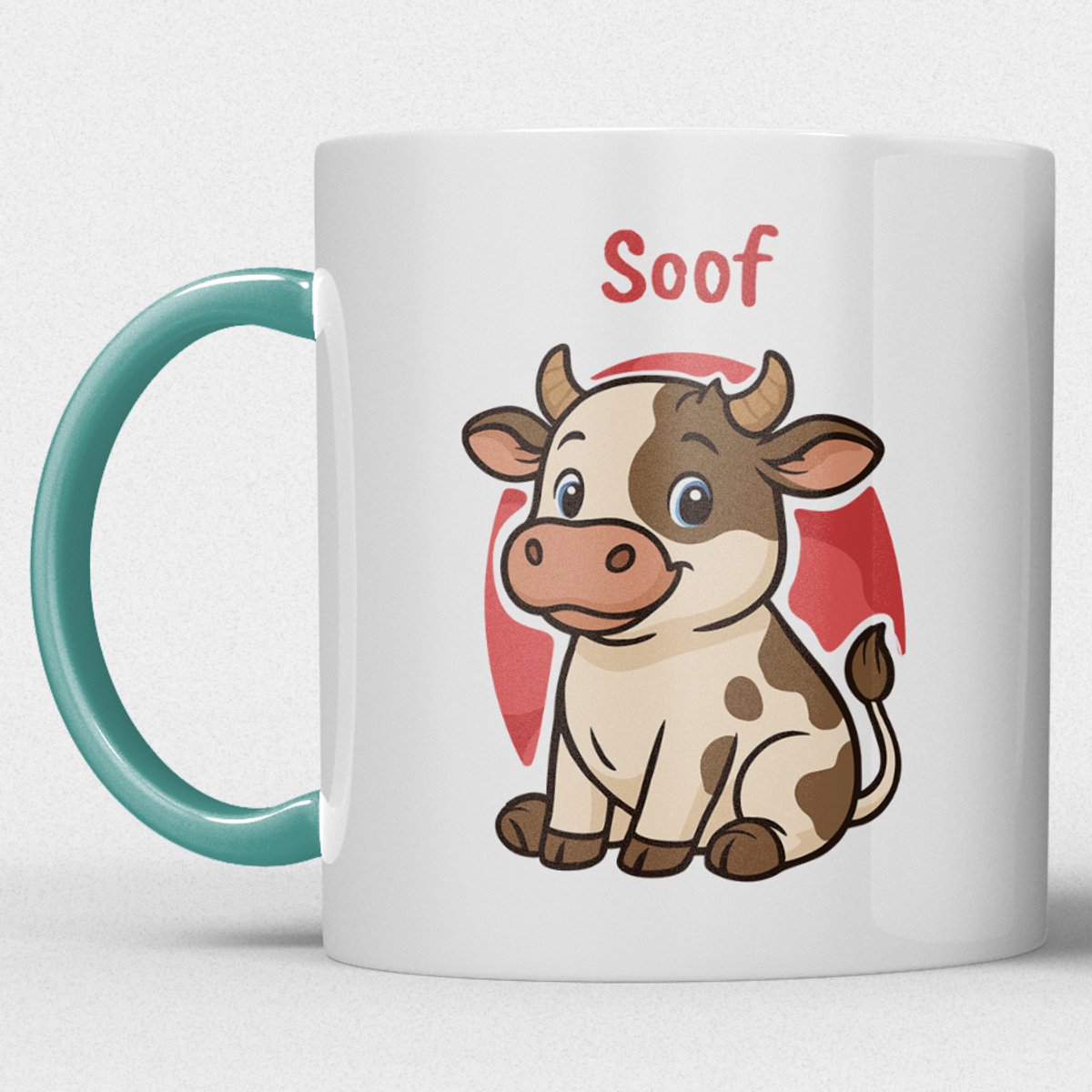 kindermok/kinderbeker | gepersonaliseerd met naam | met koe | zeegroen blauw | Schattige illustraties