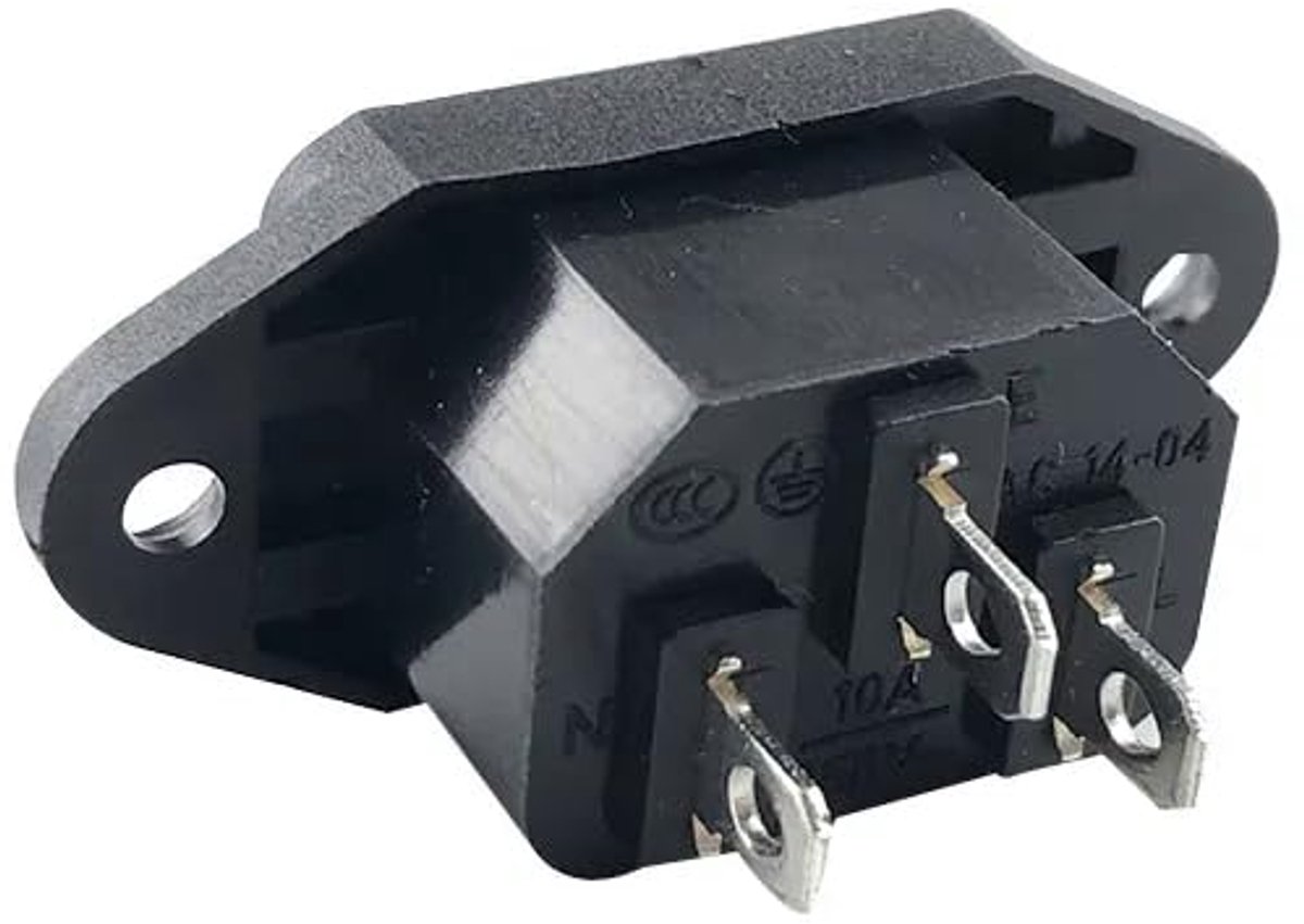 Koudget-connector voor apparaten - 10A/250V, 3-pins IEC-paneel, zwart
