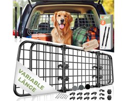 LovPet® Hondenrek Auto, Universele Auto Afscheiding, Verstelbare Breedte, Hoofdsteun Bagagerek Kofferbak Bescherming Afmetingen HxB 30 x 91-153 cm , + 2x Veiligheidsriem voor Honden - Zwart