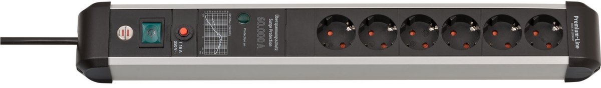 Premium-Protect-Line 60.000A stekkerdoos met overspanningsbeveiliging 6-voudig 5m H05VV-F 3G1,5