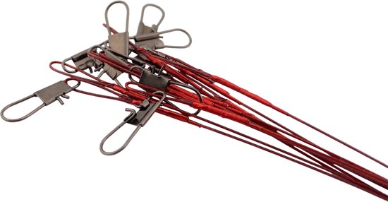 S&D - Fil de pêche en acier - 10 pièces - Rouge - 14 kg 25 cm - La pêche - Pour la pêche des carnassiers aux appâts artificiels