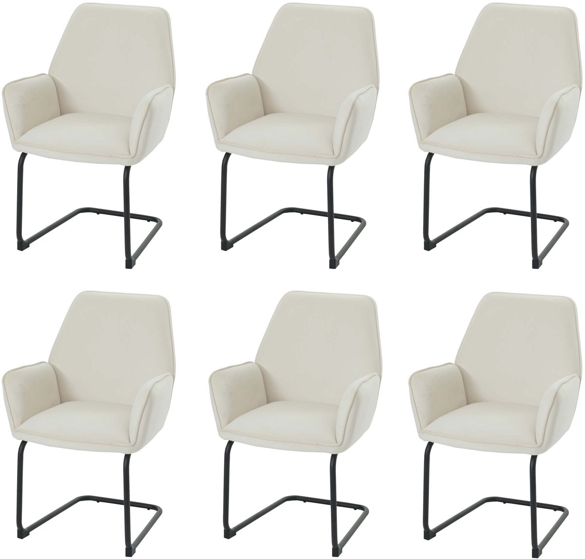 Set van 6 sledestoelen MCW-G67, eetkamerstoel, keukenstoel, stoel, stof/textiel MVG ~ crèmekleurig-beige