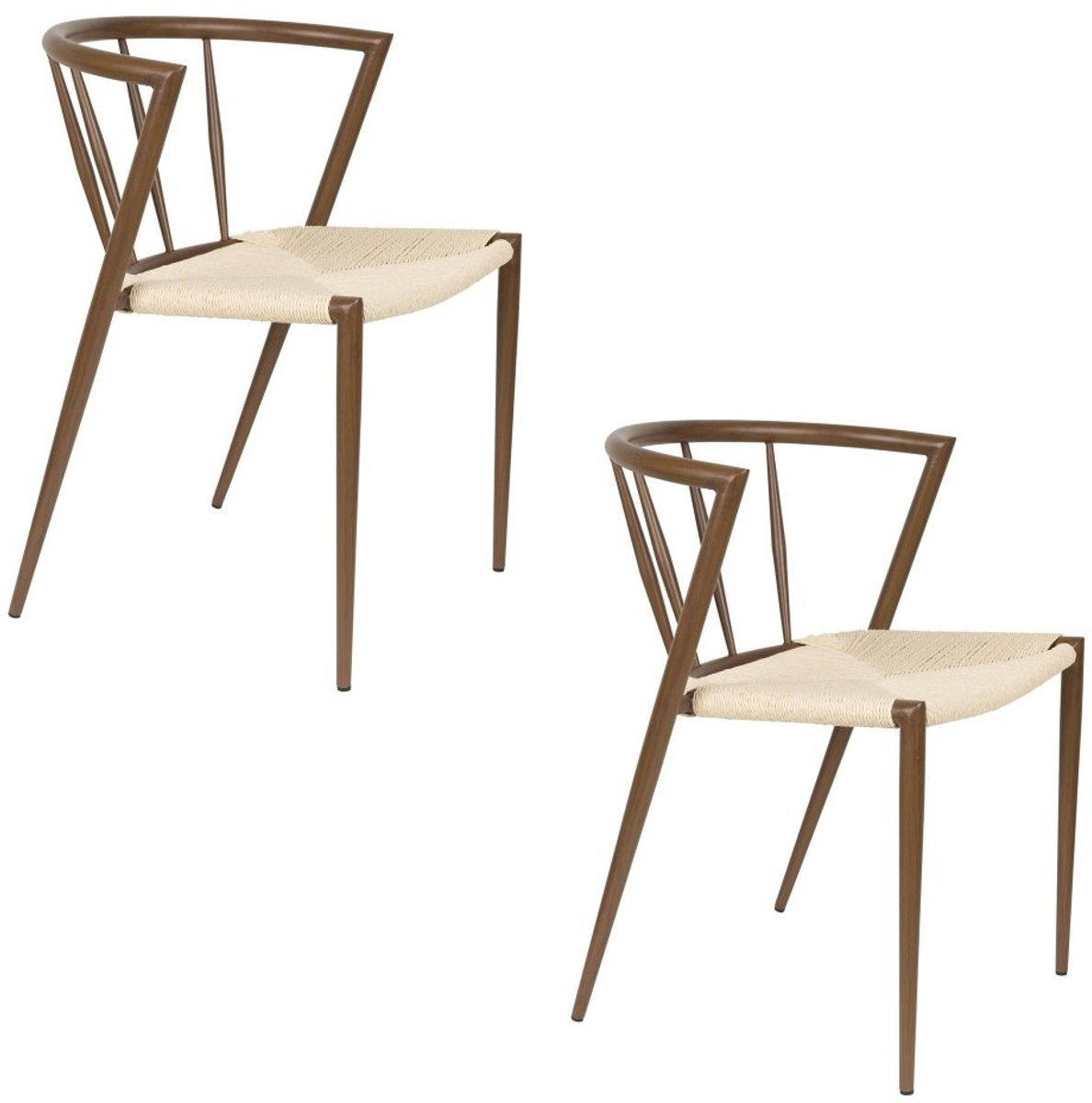 Eetkamerstoel CHE walnut- Set 2 - gevlochten zitting - metalen poten - walnoten