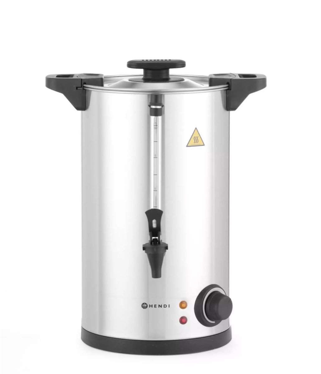 HENDI Warme dranken ketel enkelwandig - rvs - 10 liter - 34x31,5x43 cm - zilver - verwarmt en warmhoudt, instelbare temperatuur 30-100 graden - voor gluhwein en thee