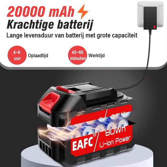 EAFC Hogedrukreiniger - Draadloze Hogedrukreiniger - Hogedrukreiniger Auto - Hogedrukreiniger Accu - Terrasreiniger - Hogedrukspuit - 21V-80Wh - 20000 mAh Accu - Luxe koffer - 40-60 minuten gebruik van EAFC — afbeelding 4