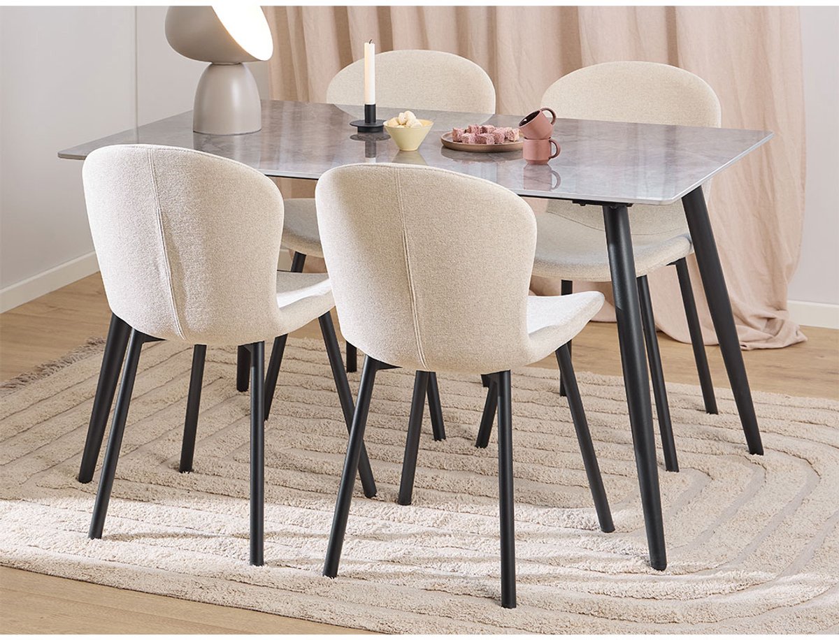 Wicklow eethoek tafel met 4 stoelen grijs, beige.