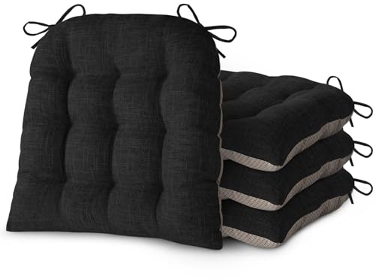 D-vormige Stoelkussens Set van 4 voor Eetkamerstoelen | Antislip Achterkant, Veilige Band, Dikke en Gezellige Zitkussen | 46x42x7,6 cm