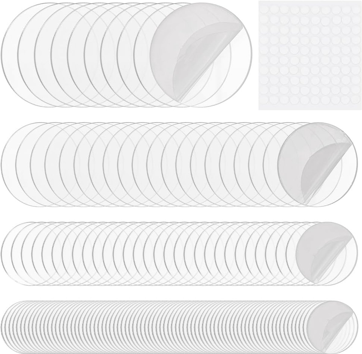 140 stuks betrouwbare cirkels acrylplaat 25/30/40/50 mm acryl miniatuurbasis met dubbelzijdige lijmpads blanco ronde acrylbasis voor actiefiguur miniatuur festival betrouwbaar