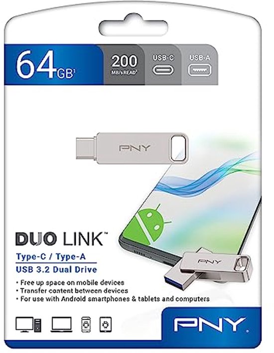 64GB DUO LINK USB 3.2 Type-C Dual Flash Drive - Externe Mobiele Opslag voor Android Apparaten en Computers - Snelheid tot 200MB/s van Merkloos — afbeelding 2