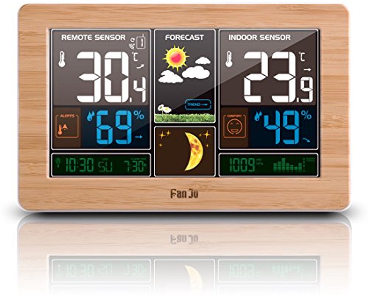 Digitaal Weerstation met Buitensensor en Weersvoorspelling - DCF Radioklok, Thermometer en Hygrometer