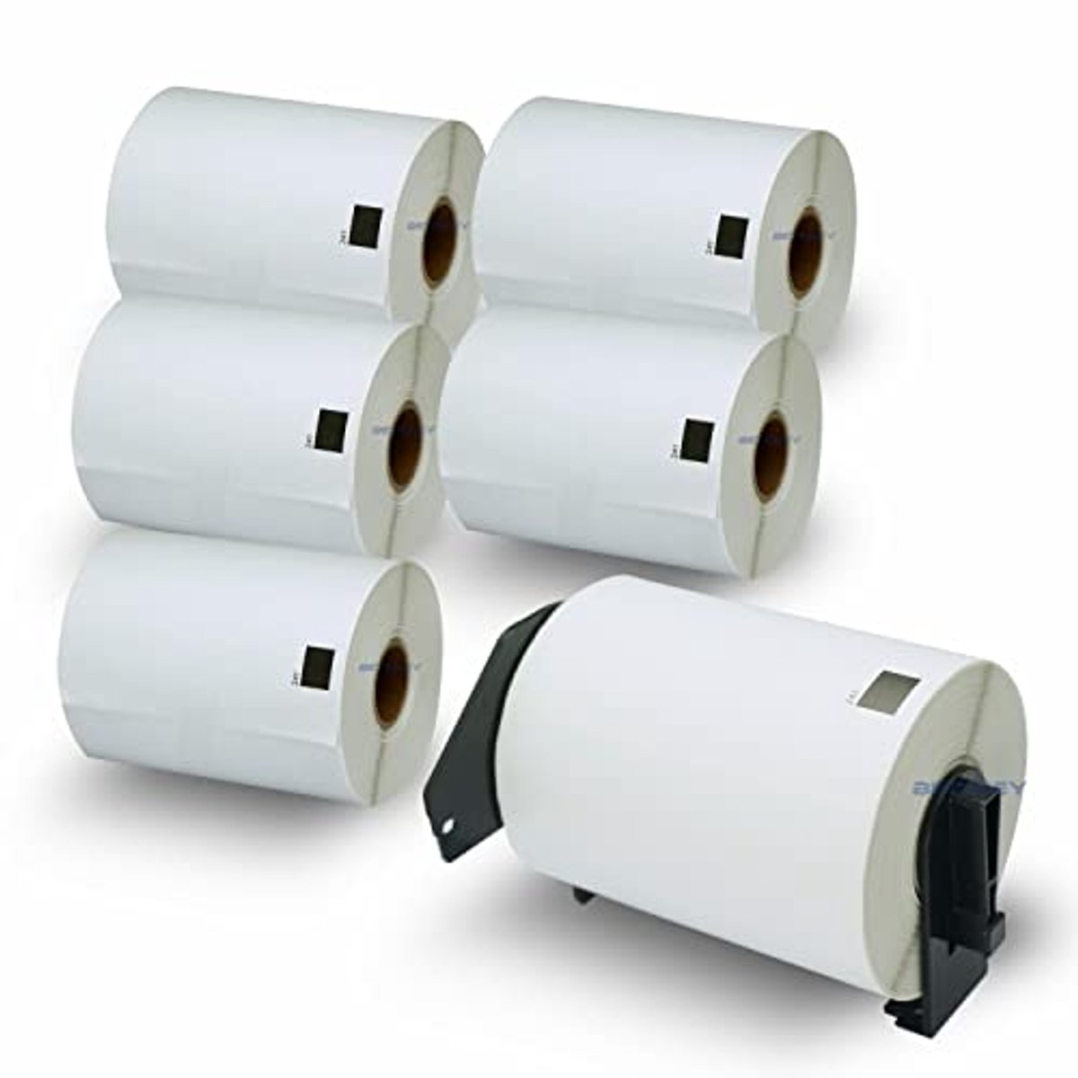 Zwarte etiketrollen 103mm x 164mm - 6 rollen met herbruikbare etikethouder - 1080 verzendlabels voor labelprinters