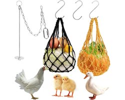 Allecto plus - Kip Mesh Zak Voeding Groenten Spies Houder Fruit Feeder - RVS - 3 Stuks - Opknoping Speelgoed voor Dieren - Eenden Vogels Konijnen Papegaai