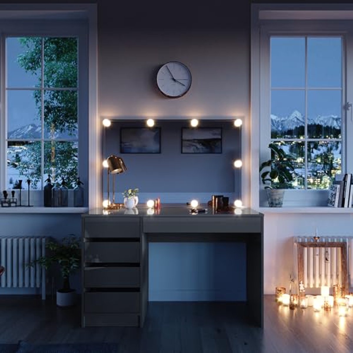 Stijlvolle Make-uptafel met Spiegel en LED Verlichting - Grijs Hoogglans 120 x 55 cm