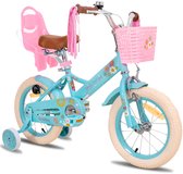 Joystar Little Daisy Meisjesfiets - 16 Inch - Mandje - Poppenzitje - Zijwieltjes - Bel - Handrem - Blauw - Geschikt voor buitenactiviteiten in de lente