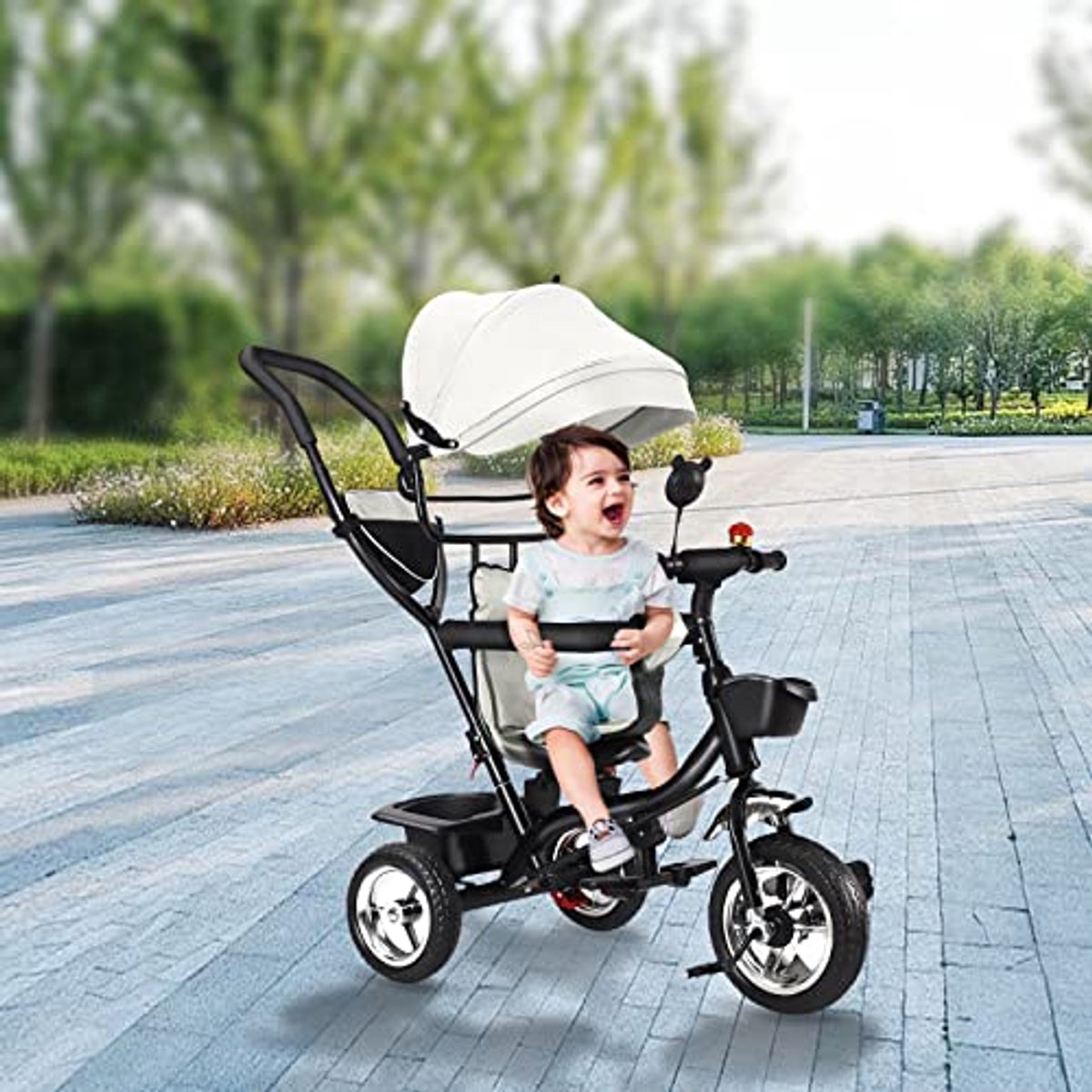 4-in-1 driewieler voor baby's met omkeerbaar zitje en stille rubberen wielen
