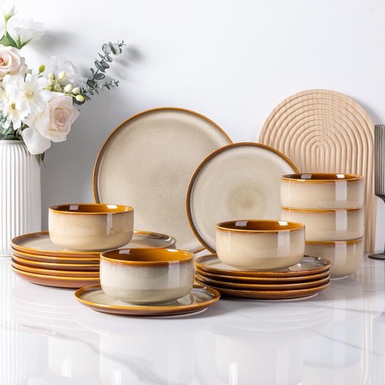 Ard'time - Complete serviesset, 18-delig servies voor 6 personen, servies van porselein, verschillende borden en kommen, kleur: grijs