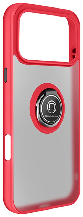 Transparante hoes met rode rand en ringstandaard, geschikt voor iPhone 17 Pro Max.