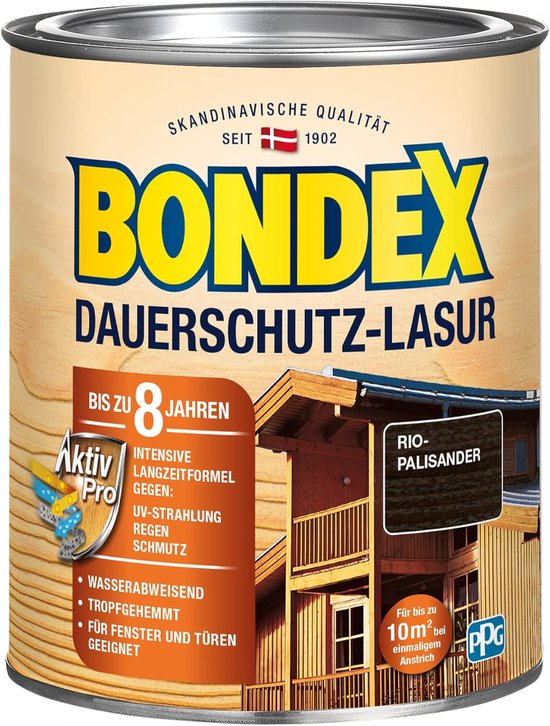 75 de protection permanente Bondex Rosewood de Rio 0 L pour 10 m² | Haute protection contre les intempéries et les UV jusqu'à 8 ans | Anti-goutte | Altération naturelle - pas d'effritement | Teinture protectrice permanente | Teinture à bois