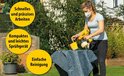 Vrouw met mondkapje werkt met geel Wagner verfspuit op een werkstuk.