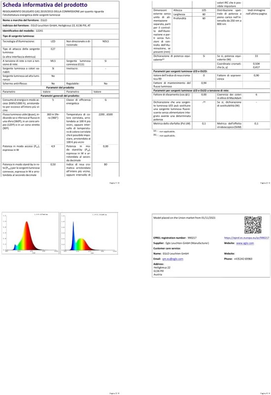 Technische specificaties van een EGLO connect.z smart LED lamp.