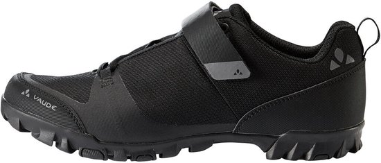 Chaussure de vélo noire avec fermeture velcro, lacets et logo VAUDE.