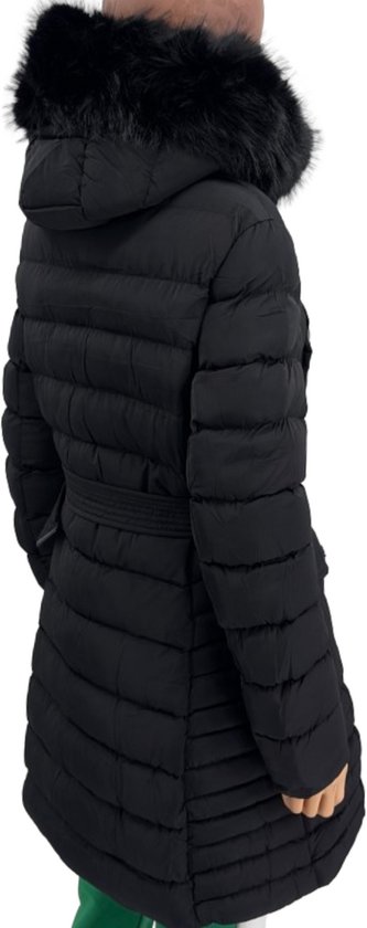 Tuopuda Damesjas, winterjas, gevoerde jas, warme parka, sweatvest met capuchon, gewatteerde jas, lange jas, outwear, winddicht, Zwart, L