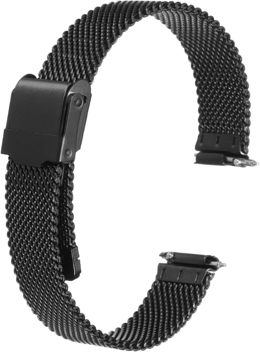 Allecto plus - Mesh horlogebandje van roestvrij staal, 14 mm, met snelsluiting, verstelbaar - zwart - Heren en dames - Armbandugsbandje.