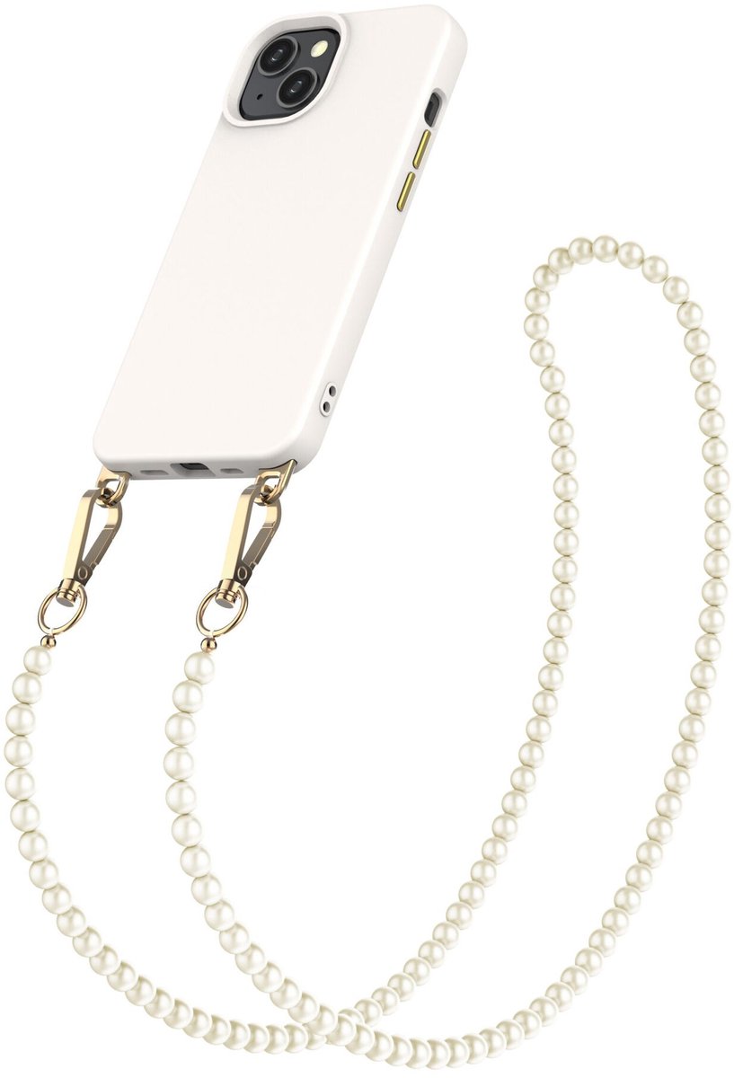 Geschikt voor iPhone 14 / 13 Hoesje Met Afneembare Koord - Solidenz Collection - Phone Cord - Telefoonketting Kralen - Telefoon Ketting Verstelbaar - Lanyard - Geschikt voor MagSafe Case - Met Parel Koord - Beige