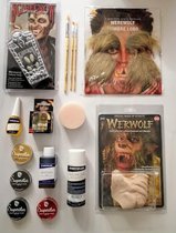 Luxe pakket weerwolf met professionele fangs, latex prothese, haar, lenzen, schmink en bloed