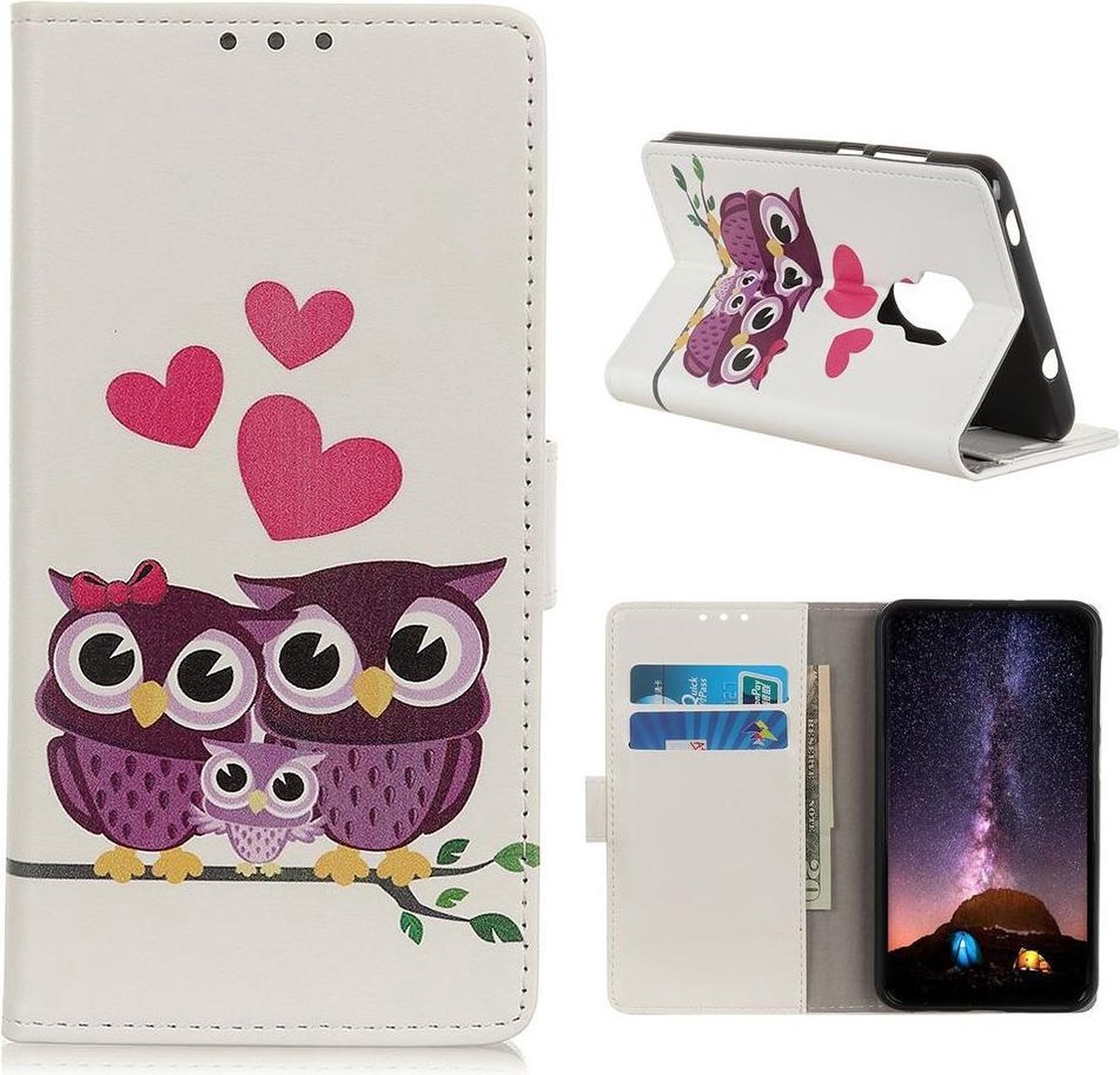 Motorola Moto G9 Play / Moto E7 Plus Wallet Hoesje met Uilen Print