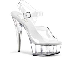 Pleaser - DELIGHT-608 Sandaal met enkelband - US 10 - 40 Shoes - Transparant/Zilverkleurig