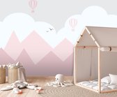 Behang Mountains & balloons - pink 420 x 280 cm (b x h)