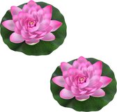2x Roze drijvende kunst waterlelie bloemen 18 cm - Tuinaccessoires - Vijverbenodigdheden - Vijverdecoratie - Nep/kunst bloemen/planten - Waterlelies