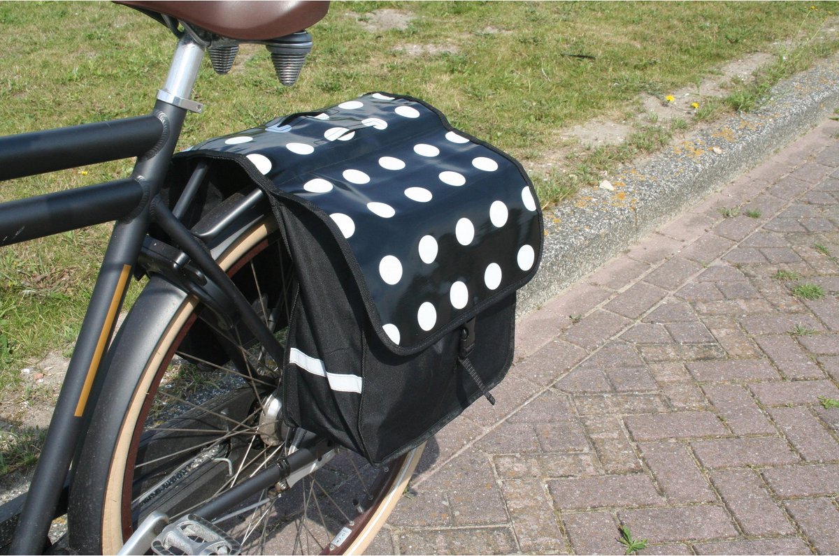 Dubbele fietstas zwart met witte stippen - 32 liter - 35 x 33 x 15 cm -  stevige en... | bol.com