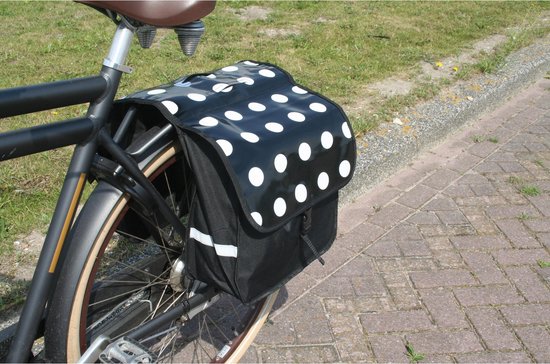 Dubbele fietstas zwart met witte stippen - 32 liter 35 x x cm - stevige en... | bol.com