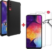 Anti-Shock silicone hoesje zwart met 2 Pack Tempered glas Screen Protector Geschikt voor: Samsung Galaxy A70S