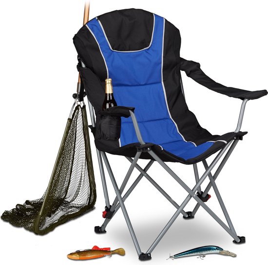 Relaxdays campingstoel opvouwbaar - kampeerstoel - leuning verstelbaar - bekerhouder
