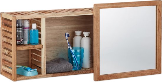 Relaxdays wandrek walnoothout spiegel - badkamerkastje - spiegelkast | bol.com