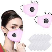 2 stuks Herbruikbare Mondkapje - Valve mondmasker Roze met 4 stuks vervangbaar  filters