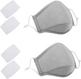 Mondkapje met filter 2 stuks Herbruikbaar gezichtsmasker met filter - Ademend, wasbaar en verstelbaar gezichtsmasker - PLUS X6 PM2.5-filters - Unisex (grijs)