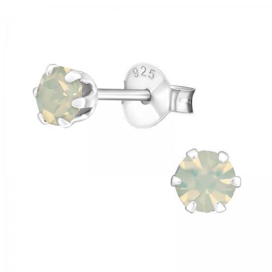 Aramat jewels ® - Kinder oorbellen met kristal 925 zilver opaal wit 4mm