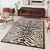 Tapiso Atlas PP Vloerkleed Zwart Beige Zebra Woonkamer Tapijt Maat- 140x200