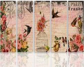 Schilderij , Postcard uit Parijs met vogels , Multikleur ,4 maten , 5 luik , wanddecoratie , Premium print , XXL