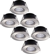 Set van 6 stuks Dimbare LED inbouwspot RVS Venezia 6 Watt 2700K IP65